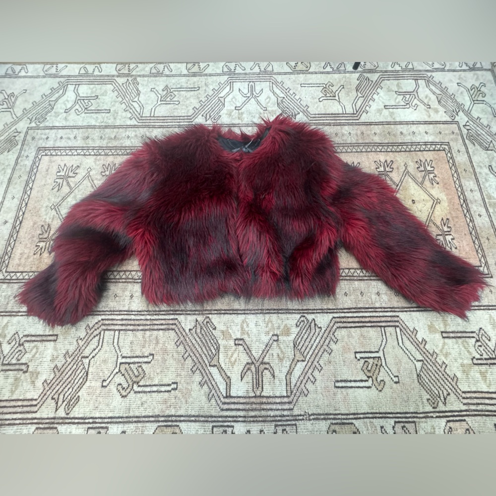 Nasty Gal Burgundy Faux Fur Jacket
